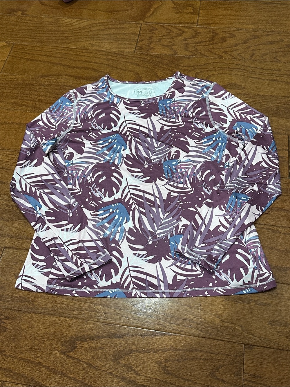 32 Degrees Purple and Blue Tropical Leaf Long-Sleeve Sun Tee